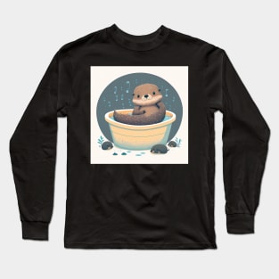 Cute Bathroom Sea Otter Bathroom Illustration Drawing Long Sleeve T-Shirt